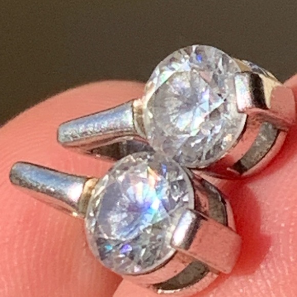 Elle Sterling Silver 925 Cubic Zirconia Stud Earrings Ruby gem Back 3.5 grams - Picture 7 of 9